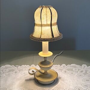 Vintage Toleware Table Lamp with Fabric Shade H 15 in